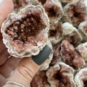 pink amethyst druzy geode cluster, raw rough specimen