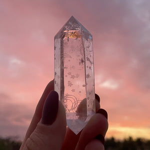 clear quartz point with beautiful sunset