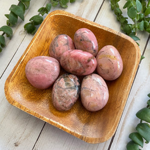 pink rhodonite tumble, healing crystal pocket stone