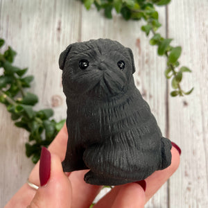 Obsidian Pug Dog Carving