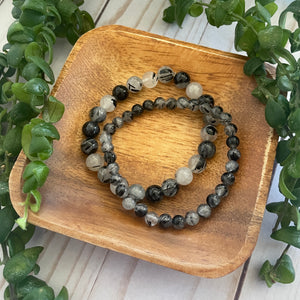 tourmaline in quartz beaded stretch bracelet